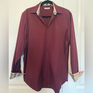 Burberry Brit Men’s Burgandy Button Up Dress Cotton Shirt Medium Great Condition